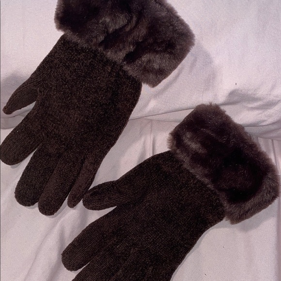 Vintage Dark Brown Fur-Trimmed Gloves - Picture 2 of 3